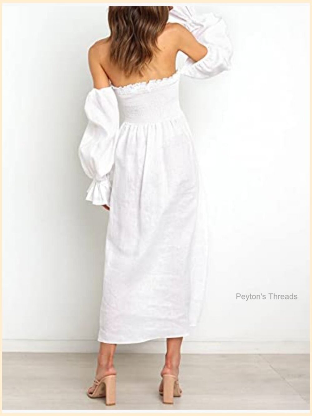 Long Sleeve Smocked Off Shoulder A-Line Midi Dress Casual Flowy - Picture 5 of 7